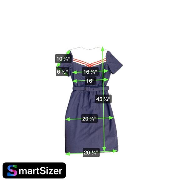 Vintage Periwinkle Nautical Navy Dress-Sz 16-Belted-USA Made-80s Midi-Patriotic - Picture 10 of 10